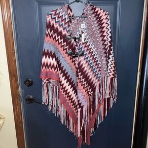 Multicolor Chevron Knit Poncho